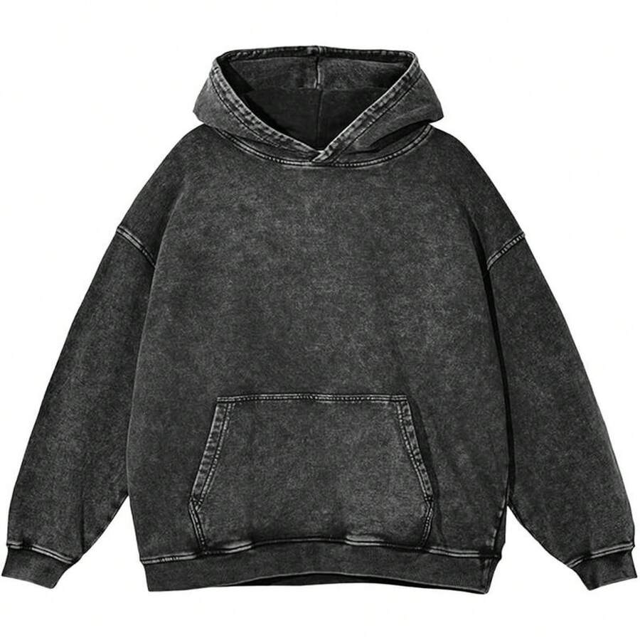 JeansFly Womens Oversized Acid Wash Hoodie Pullover Sweatshirts Vintage Loose Fit Winter Long Sleeve Shirts Outfits Tshirts&Hoodies DG010 Cotton Blend - 黑色 - 查看 1
