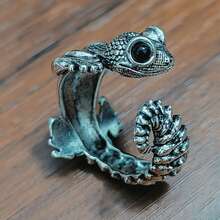 Vintage Handmade Gecko/Lizard Ring, Orange-Red Eyes Gecko, Cute Animal Open Ring, Gothic Style, Steampunk/Hip-Hop Punk, Adjustable Size, Suitable For Everyday Wear And Party Gifts, December Birthstone, Unplated, Zirconia Setting, Copper Base, No Power Required, Suitable For Everyday Wear And Parties. - 彩色 - 查看 2