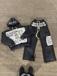 High Street  Hip Hop Street Pants European And American Patch Embroidered Hoodie Design Sense Dark Loose Casual Pants Sweater - 黑色褲子 - 查看 3