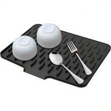 1pc Large Kitchen Sink & Dish Drying Rack - Non-Slip Silicone Drain Board, Built-In Drainage Hole, Heat-Resistant & Easy-To-Clean Surface, High Rim Design, Dish Storage Rack, Compatible With Countertop, Sink, Refrigerator (40x32cm) - Modern Black/Grey Design, Durable Polypropylene Base, Suitable For Small Kitchen, Dishwasher, Moisture-Proof Use - Multicolor - View 1