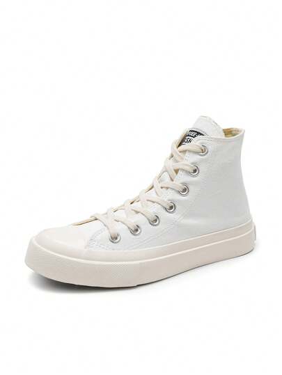 Black Canvas Shoes, Women's Shoes, Sneakers, Men's Shoes, Canvas Shoes, Spring/Autumn Style, Korean Version, Minimalist Fashion Casual Lace-Up Athletic Shoes, Classic High-Top Canvas Shoes, Versatile Casual Skateboard Shoes