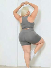 Plus Size Academia Los Angeles Top And Shorts Set GG To G4 - Xám - Xem 4