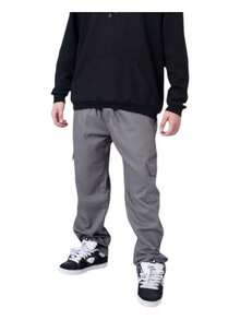 Men's Black, Khaki, And Beige Skater Cargo Pants With Elastic Waistband, Sizes S To XL - 燧石 - 查看 2