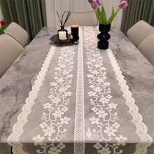 Mantel de encaje blanco, elegante y romántico, con lazo bordado de flores, ideal como decoración para cocina, TV, mueble o mesa de centro. - Blanco - Ver 2