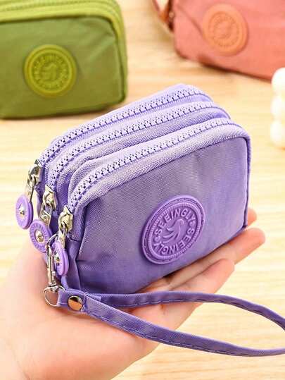 1 Monedero de niños de nailon vintage con 3 compartimentos con cremallera - Billetera compacta y mini unisex, perfecta para efectivo, tarjetas y monedas. Un accesorio de estilo para niñas. Lavable a mano o en seco. Sin bordado, sin ribete.