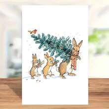 Cute Rabbit Family Christmas Card, Moving Christmas Tree With Cute Illustrations, Cute Style Christmas Emotional Expression Card, Fun And Heartwarming Card, Social Interaction Card, Christmas Gifts For Family And Friends, Thank You Card With Envelope, Christmas Greetings Card, Blessing Card, Blank Card