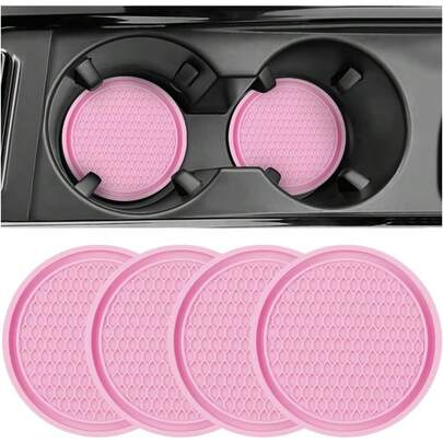 Car Cup Holder Coaster, 4 Pack Non-Slip Insert Coasters, Universal Durable Auto Cup Mat, 2.75 Inch Flexible Silicone Pad For Car Interior, Vehicle Accessories For Men And Women