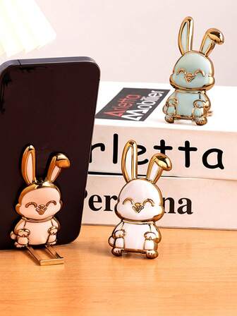 Back-Mounted Phone Case Stand, Pull-Out Gold-Plated Rod Desktop Lazy Rabbit Stand, Lazy Phone Holder, Creative Cute Bunny Support Stand, Invisible Foldable Pull-Out Desktop Binge-Watching Tool, Decoration, Home Decor, Gift, Holiday Gift, Valentine's Day Gift, Birthday Gift
