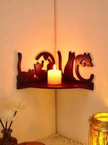 1pc Creative Minimalist Wall Mount Display Shelf, DIY Assemble Wooden Small Storage Rack, Cozy Home Decor Corner Shelf, Crystal Stone Display Rack, Living Room Display Shelf - Black - View 1