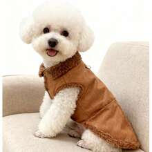 1件经典纯色抓绒狗狗背心，秋冬季保暖宠物外套，适合小型和中型宠物 - 棕色 - 查看 6