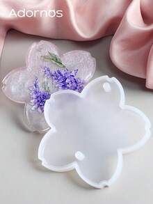 1 pieza Molde de resina epoxi con flor de cerezo de cinco pétalos, moldes de silicona para suministros de arte de resina, accesorios para hacer llaveros, colgantes y manualidades del Día de San Valentín - Blanco - Ver 8