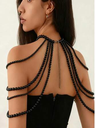 1pc Elegant Multilayer Faux Pearl Handmade Body Chain Jewelry, Suitable For Wedding, Party, Fashion Show, Beach, Christmas, Accessory Gift