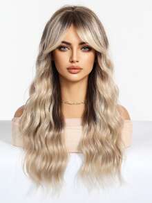 1 pieza de peluca sintética resistente al calor con degradado de color rosa rizado, de 28 pulgadas de largo, hecha de fibra, apta para uso diario, pieza de cabello natural y realista. - Degradado - Ver 2