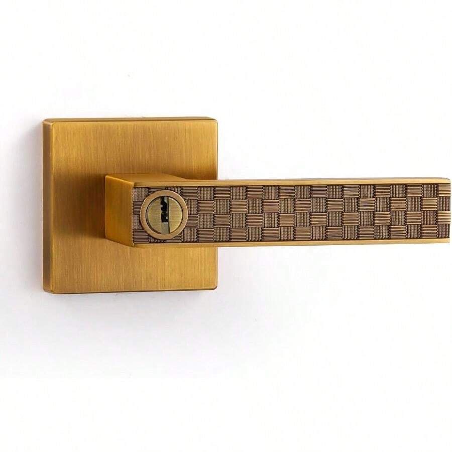 Manija de puerta retro de latón antiguo con cerradura cerradura de puerta exterior y llave palanca de manija de puerta clásico para recámara interior manija de puerta de aleación de zinc - Latón antiguo vintage - Ver 1