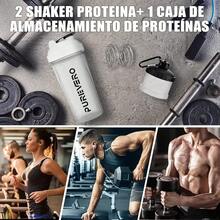 Paquete de 2 Shaker Proteina, 28 onzas Vaso, Con 1 Caja de Almacenamiento de Proteínas 2 Bolas Agitadoras, para Fitness y Deportes, A Prueba de Fugas (Shaker Proteina, Negro + Blanco) - Blanco + Blanco - Ver 7