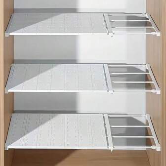 1pc Adjustable Storage Shelf Set - Heavy-Duty Plastic Construction, No-Drill Installation, Space-Saving Shelves With Adjustable Height & Width - White Modern Design, Shelf Dividers, Suitable For Wardrobes, Kitchens, Bathrooms - Easy To Install, Multifunctional Divider.