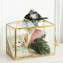 1pc Card Boxes With Slots Glass Wedding Greeting Card Box, 10.2 Inch Large Transparent Card Box, Gold Brass Gift Card Storage Box With Lock, Suitable For Wedding, Baby Shower, Birthday Party And Bridal Shower