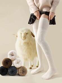 1 Pair Women Teen Girl Micro Compression Warm Fleece Thigh High Socks Blend Thermal Lined Thickened Warm Fashionable Style Over The Knee Knitted Texture Micro Compression Design Warm Leg Shaping Comfortable Thigh High Socks Winter Daily Wear Commute Dating Christmas - Style 1 - View 2