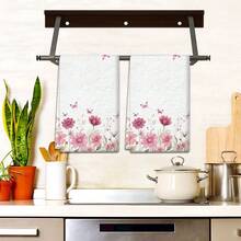 2/4 Pcs Floral Print Dish Towels, Super Absorbent Microfiber Modern Dish Cloths, Cooking And Baking Tea Towels, Cleaning Rags, Hand Towels, Highly Soft And Absorbent, Kitchen Decor, Gifts For Neighbors, Mothers, Birthdays, Housewarming For Friends, Kitchen Essentials, Daily Necessities - Multicolor - View 2