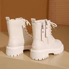 Women's Platform Combat Boots - 2025 Must-Have Lace-Up Ankle Boots With Side Zipper, Stylish Chunky Heel Moto Boots For Casual To Streetwear Outfits - 米色 - 查看 5