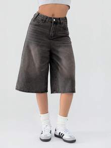 Valentine's Day Women Jean Jorts Baggy Loose Fit Jean Shorts 2026 Summer Wide Leg Long Denim Shorts Y2K Clothes - màu đen - Xem 4