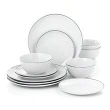 PLATINUM Rim Porcelain Christmas Dinner Set, 12 Pieces - Platinum Line - View 5