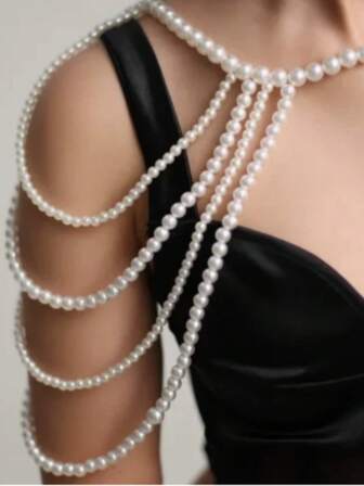 1 pieza Elegante joya corporal de múltiples capas de perlas falsas hecha a mano, adecuada para boda, fiesta, desfile de moda, playa, Navidad, regalo de accesorio