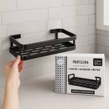 Prateleira Organizadora de Parede Preta – Plástica Autoadesiva p/ Cozinha e Banheiro - Preto - Visão 1