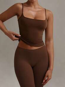 XLLAIS Sexy Backless Women Tank Top, Elastic Casual Spaghetti Strap Camisole - Brown - View 6