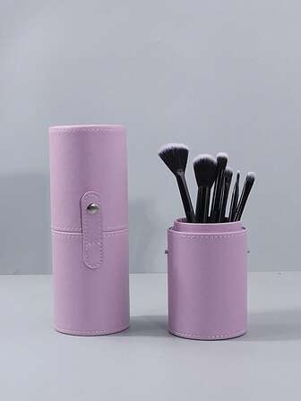 Cubo de almacenamiento de brochas de maquillaje estilo INS color púrpura taro, cilindro de almacenamiento de herramientas de maquillaje de gran capacidad a prueba de polvo de cuero PU, caja de almacenamiento de brochas de maquillaje para tocador, regalos para mujeres, regalos de Navidad, ideas de regalo para mujeres