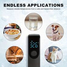 Termómetro de infrarrojos no contacto mide la temperatura de la superficie, 32-212°F modo de medición de temperatura de objetos y 89,6-109,22°F medición precisa de temperatura de mascotas, con alarma de temperatura, utilizado para medir la temperatura de objetos y alimentos calientes y bebidas calientes de mascotas, termómetro no humano, medición de objetos del entorno, 2*AAA batería, producto sin batería. - Negro - Ver 11