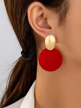 Set de 2 pendientes geométricos redondos elegantes y versátiles con textura, pintados de colores para mujeres