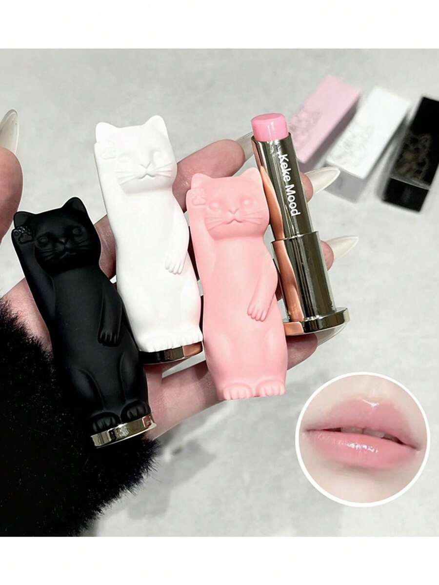 可爱猫咪润唇膏 - 无色，滋润保湿，修复干燥皲裂的嘴唇，抚平唇纹，秋冬季唇部护理的理想之选 - 多色 - 查看 1