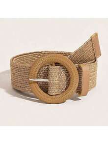 4pcs/2pcs/1pc Women Bohemian Style Wooden Buckle Straw Woven Belt, Suitable For Summer, School, Autumn, Christmas - Multicolor - View 7