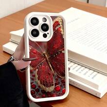 Funda de Teléfono con Patrón de Mariposa Roja para  15 Pro Max  14 Pro  13  Galaxy S23 S22 S21 Protector de Teléfono Funda de Pareja Regalo para Él y Ella Regalo de Vacaciones - Café integral - Ver 4