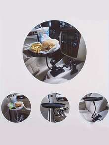 1pc Adjustable Car Meal Tray, 360° Rotatable Cup Holder With Non-Slip Folding Tray, Space-Saving Design, Suitable For Dining, Drinking And Snacking, Ideal For Road Trips, Restaurants, Auto Shops And Outdoor Activities - Multicolor - View 4