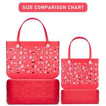 Christmas Pattern EVA Tote Bag, 17-Inch Women's Large Capacity Beach Bag, Snowflake And Deer Pattern Vacation Tote Bag, Rubber Waterproof Beach Bag, Tote Bag, Suitable For Outdoor Camping, Leisure Shopping, And Travel. - Đỏ - Xem 5