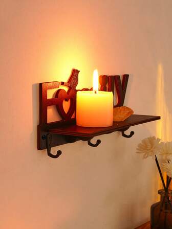 1件简约心形鸟字母造型壁挂式展示架，家居装饰悬浮置物架，适用于客厅、卧室、蜡烛和派对装饰