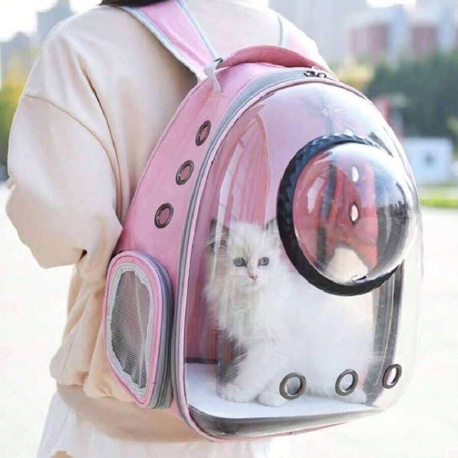 Pet Space Capsule Backpack, Small To Medium-Sized Cat, Puppy, Or Rabbit Carrying Bag, Transparent, Breathable, Heat-Resistant, And Waterproof. Perfect For Travel, Hiking, And Camping, This Stylish And Lightweight Pet Backpack Features A Spacious, Highly Breathable Design. It Can Be Worn On The Back, Chest, Or By Hand. Protect Your Pet's Delicate Needs With A Durable, Durable Outer Shell.Back-To-School Gifts, Gifts For Friends, Thanksgiving Gifts, Valentine's Day Gifts - 粉色 - 查看 1