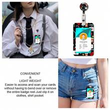 1pc Cute Retractable Badge Reel With Id Card Holder, Key Ring & Clip. Perfect Gift For Nurses And Doctors Back To School - Black - View 7