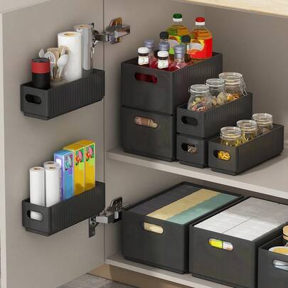 WORTHBUY 1/2/4Pcs Cabinet Folding Storage Rack, Wall Mounted Non Perforated Foldable Plastic Storage Box, Multifunctional Seasoning Bottle Cling Film Storage Shelf, Sink Sponge Holder, Space-Saving, Kitchen Accessories,Household Organization Stroage