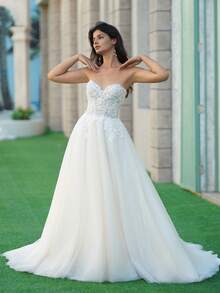 YOUKEFEIER 1pc Elegant Shiny Romantic Sexy Mature Mesh Beaded Applique Wedding Dress, Gown, Wedding Attire, Wedding Party, Wedding Guest, All Seasons