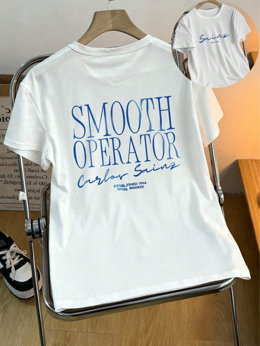 大码女式夏季 SMOOTH OPERATOR Carlos Sainz Origin 文字图案 T 恤 | 大码女装、大码上衣、大码女式上衣、曲线大码服装、大码上衣、大码 T 恤、大码孕妇装、大码女式 T 恤、万圣节礼物