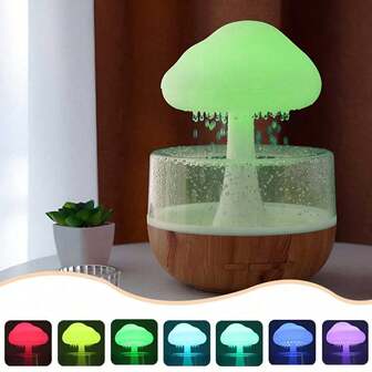 云雨加湿器，USB供电，夜灯，7色灯光，香薰精油扩散器，带定时器和水声效果，适用于家庭、房间、办公室和桌面