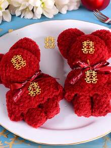 2pcs Pineapple Check Terry Bear Set, Wedding Favors, Valentine's Day Gift, Holiday Event Gift, Birthday Opening Gift - Multicolor - View 4