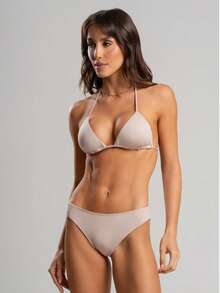 Vicbela Triangle Bikini Top With Regular Bottom, Removable Padding, UV 50+ Protection Fabric. - Beige - View 1