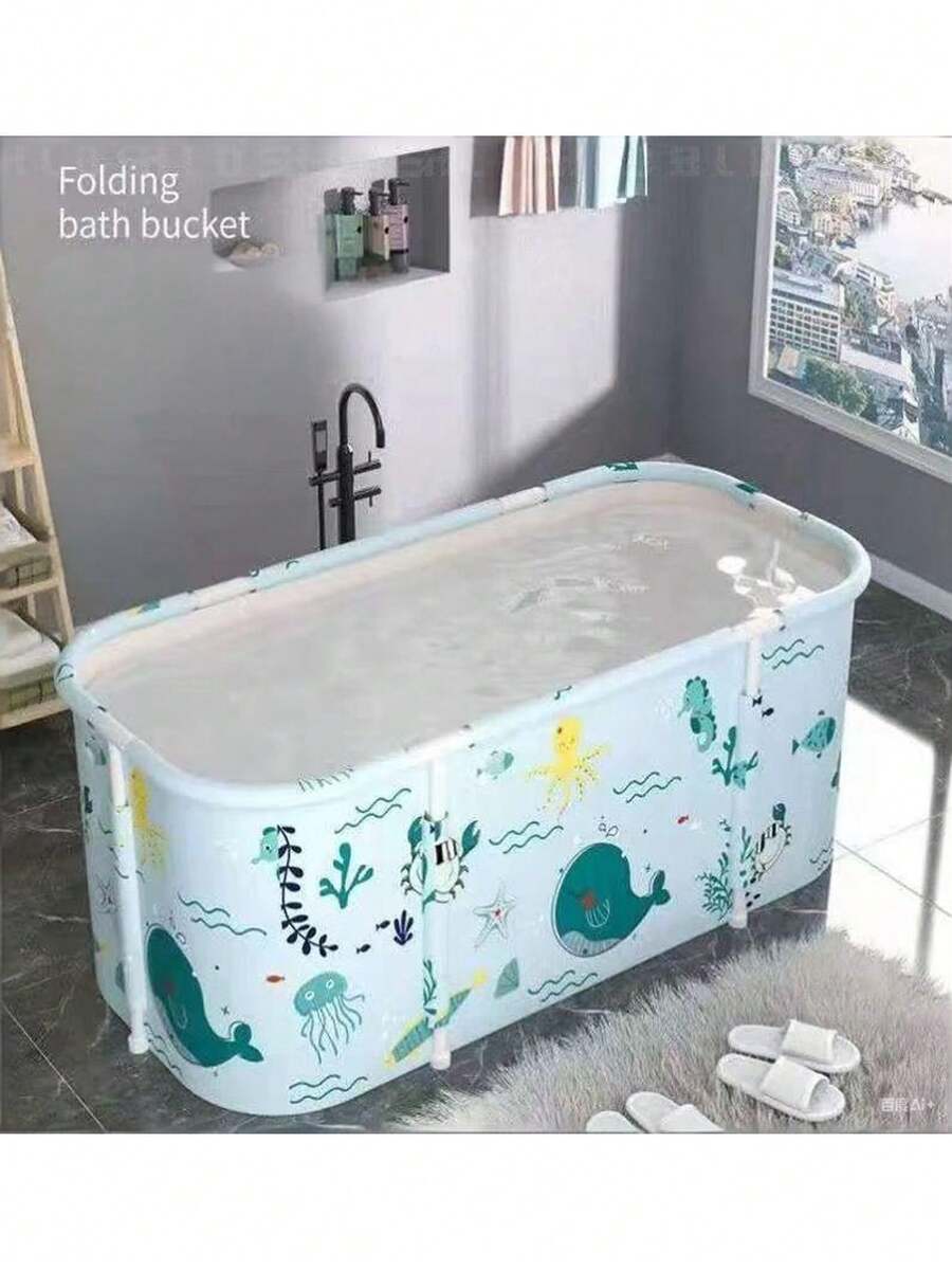 1个便携式现代折叠浴缸，高效保温，包含充气靠背、坐垫和排水管（颜色随机），适用于冷热水疗法、桑拿和冰浴，可全身浸泡，耐用可折叠水疗浴缸，加厚设计，节省空间，易于收纳，是家庭水疗和豪华浴室的理想之选，非常适合家庭沐浴。[可折叠便携式浴缸] 浴室配件 浴室工具