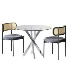 Table And Chair Set (Table And 2 Chairs Included), Tempered Glass Top 80 X 80 X 75 Cm, Modern Table, Galvanized Table Legs, Coffee Table, Grey Chairs, Silver Table Legs - Gray + Silver - View 10