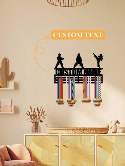 1pc Customized Taekwondo Medal Display Rack - Personalized Metal Wall Art With Martial Artist Silhouette & Medal Holder, Modern Home Decor, Athlete Gift, Easy Installation, Perfect For Christmas, Graduation, Anniversary, Taekwondo Gift, Stylish Metal Finish