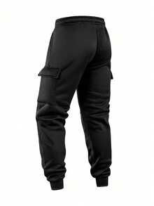 Men's Casual Outdoor Sports Thermal Lined Hoodie And Cargo Pants Set, Autumn/Winter - Blue - View 5